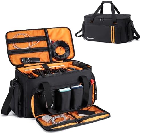 DJ Gig Bag with 8 Detachable Dividers, DJ Cables Bag with 15.6'' Laptop Sleeve, Large Capacity Travel Musicians Gig Bag for DJ Gear, Music Equipment&Accessories, Black