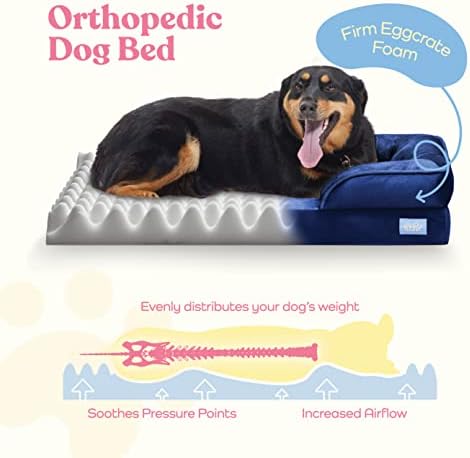 Orthopedic Sofa Dog Bed - Ultra Comfortable Dog Bed for X-Large Dogs - Breathable & Waterproof Pet Bed- Egg Foam Sofa Bed with Extra Head & Neck Support - Removable Washable Cover with Nonslip Bottom.