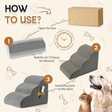 Romrol Dog Stairs Ramp for Beds Couches, Extra Wide Pet Steps with Durable Non-Slip Waterproof Fabric Cover, Dog Slope Stairs for Small Dogs and Cats or Pets Friendly, 3-Tiers,15 Inch