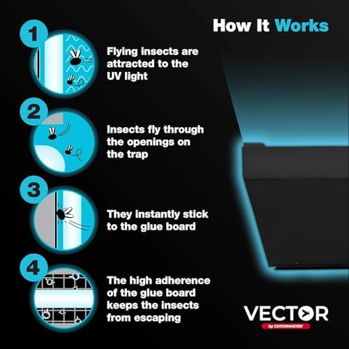 Catchmaster Vector Optima Light Trap, UV Light Fly Traps for Home, Gnat Traps for House Indoor, Shatterproof Bulbs, UV Lamp Insect Killer, Bug Catcher for Kitchen, Garage & Warehouse - Black