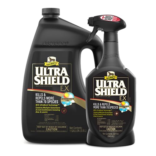 Absorbine UltraShield EX Combo 32oz Sprayer + 128oz Refill Insecticide, Kills & Repels Flies, Mosquitoes, Ticks, Fleas, Lice, Use on Horses, Dogs, Premises