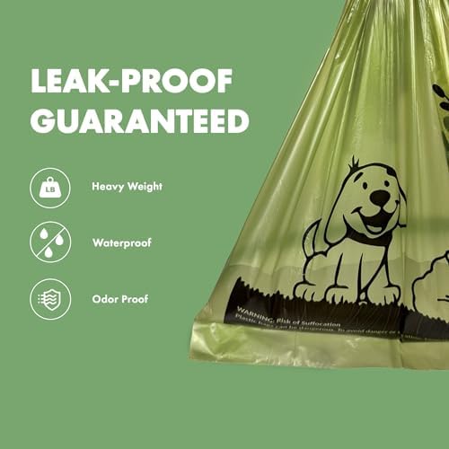 GORILLA SUPPLY Dog Poop Waste Bags with Dispenser and Leash Tie, 9" x 13", Green, 1000 Count