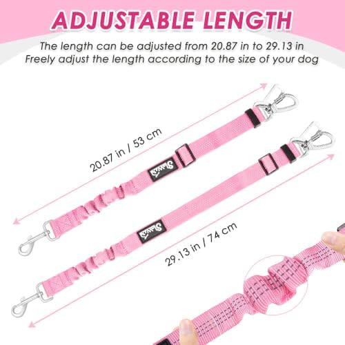 SlowTon Dog Seatbelt, 2 Pack Dog Seat Belt Car Leash Adjustable Elastic Bungee Buffer Heavy Duty Nylon Reflective Pet Safety Tether Connect to Dog Harness for Travel Riding in Vehicle (Daul Clip, PI)