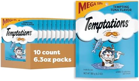 Temptations Classic Crunchy and Soft Cat Treats Tempting Tuna Flavor, 6.3 oz. Pouch (Pack of 10)