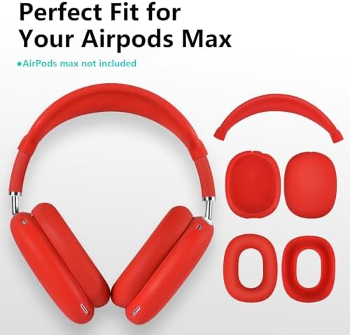 Case for Airpods Max Headphones, Ear Pad Cases Cover/Ear Cups Cover/Headband Cover for AirPods Max (USB-C/Lightning)(2024/2020), Silicone Cover for Airpod Max, Accessories Cass(Red)
