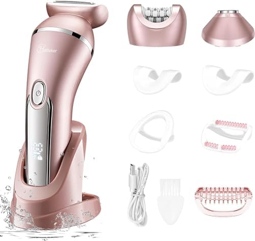 Hatteker Electric Shaver for Women Lady Epilator Electric Razors Kit Hair Remover for Face Chin Arm Leg Armpit Bikini Trimmer Painless Waterproof USB Rechargeable Dry Wet with Detachable Head 3 in 1