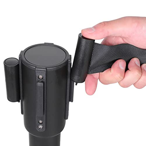 Amazon Basics Premium Crowd Control Stanchions with Easy Assembly, 6.5 foot Sturdy Retractable Belts - Pack of 2, Black