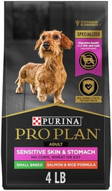 Purina Pro Plan Sensitive Skin and Sensitive Stomach Small Breed Dog Food, Salmon & Rice Formula - 4 lb. Bag