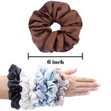 IVARYSS Big Scrunchies for Women Thick Hair, Premium Satin Softer than Silk, XL 6 Inch Extra Large Scrunchy Elastic Hair Bands Accessories, 6 Pack, Black