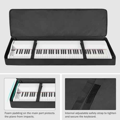 88-Key Keyboard Case – Full Padded Piano Gig Bag with Adjustable Shoulder Straps, 4 Storage Pockets for Accessories, 53.9" x 7.1" x 14.6" (Black)