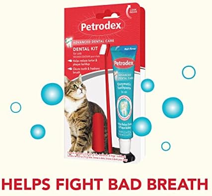 Petrodex Dental Care Kit for Cats, Cat Toothbrush and Toothpaste, Cleans Teeth and Fights Bad Breath, Reduces Plaque Tartar Formation, Malt Flavor, 2.5oz Toothpaste + Toothbrush