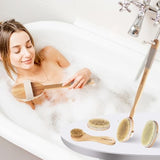 Dry Brushing Body Brush - Natural Boar Bristle Body Brush Set with Face Brush, Wooden Long Handle Scrub Body Brush for Cellulite Treatment, Lymphatic Drainage, Detachable, 3 Brush Heads