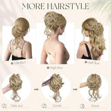SOFEIYAN Claw Clip Messy Bun Hair Piece Curly Wavy Hair Bun Clip in Claw Chignon Ponytail Extensions Synthetic Tousled Updo with Tendrils Hairpieces Accessories Scrunchies for Women, Dark Blonde Mix