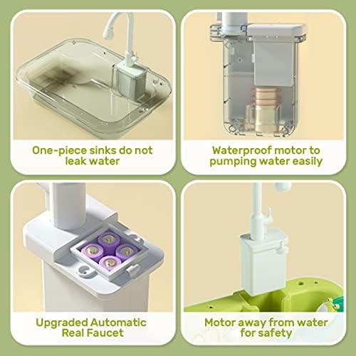 CUTE STONE Play Sink with Running Water, Kitchen Sink Toys with Upgraded Electric Faucet, Play Kitchen Toy Accessories, Pool Floating Fishing Toys for Water Play, Kids Role Play Dishwasher Toy