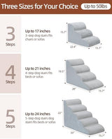 Dog Stairs Curved Ramp for Small Dogs 19.5" H, 4-Step Pet Stairs for Couch Bed with High Density Foam, Dog Slope Stairs with Durable Non-Slip Bottom Grey