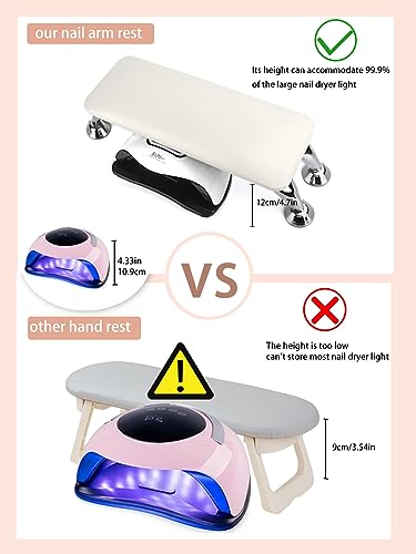 Big Arm Rest for Nails Cushion, Microfiber Leather Hand Rest for Nails Tech, Hand Rest Pillow for Nails Toenails, Detachable Nail Art Accessories Tool for Nails Tech (White)