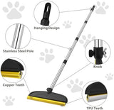 Carpet Rake for Pet Hair Removal: 60" Adjustable Long Handle Pet Hair Removel Tool, 2 in 1 TPU and Copper Pet Hair Remover Broom, Reusable Cat Dog Hair Remover Carpet Scraper (Black)