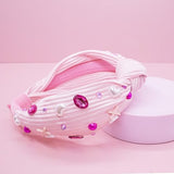 FROG SAC Top Knot Headband for Girls - Knotted Valentines Day Head Bands for Kids, Jeweled Rhinestone Vday Hair Band for Children, Pink Embellished Hair Accessories for Toddlers, Little Girl Hairband