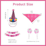 GOHAPPYPets Dog Birthday Set - Premium Durable Adjustable Fabric Dog Bandana + Birthday Hat + Balloons + Banners with Pink & White Birthday Vibe Design for Small Medium Large Dogs(Small)