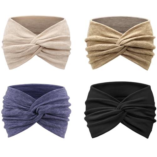 DRESHOW Extra Wide Headbands for Women Cotton Turban Knotted Bandana Head Bands Non Slip Boho Hair Accessories for Sports & Yoga