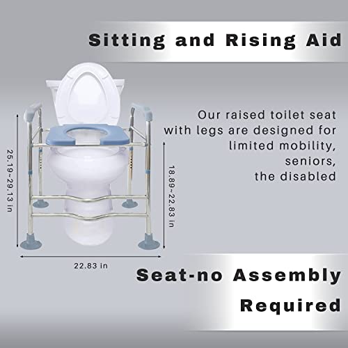 Raised Toilet Seat with Arms, 22in Width, Height Adjustable, Reinforced and Anti-Skid Design, Commode Chair and Safety Frame for Most Toilets，Bathroom Assist Frame for Elderly, Handicap【Widen】