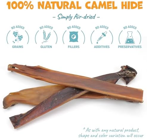 Camel Skin Dog Chews for Aggressive Chewers - Hypoallergenic Natural Collagen Sticks for Dental Health & Protein Boost - Long Lasting Treats for Large Dogs