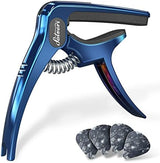 Exclusive Gradient 'Blue-Plated' Heavy-Duty Guitar Capo for Acoustic/Electric Guitar with 4 Picks, Guitar Clip/Guitar Clamp/Guitar Accessories for Classical Guitar, Ukulele, Mandolin and Banjo