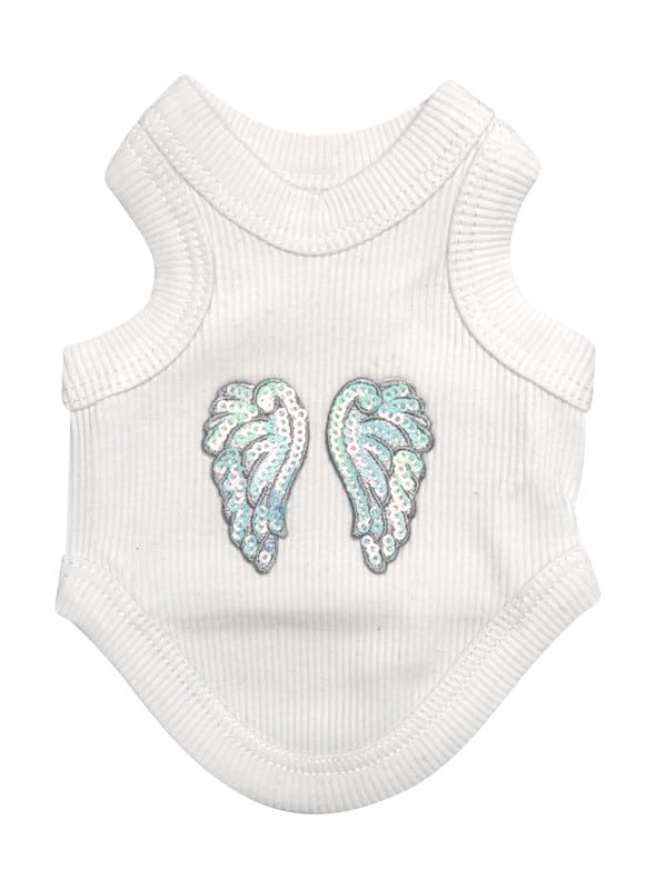 Poocii Cute Dog Clothes, Ribbed Tank Top T Shirt for Small, Medium or Large Pets, Breathable & Soft Cotton Blend (White, Reflective Angel, XXS)