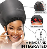 Hooded Hair Dryer w/A Headband Integrated That Reduces Heat Around Ears & Neck - Hair Dryer Hooded Diffuser Cap for Curly, Speeds Up Drying Time, Safety Deep Conditioning At Home - Portable, Large