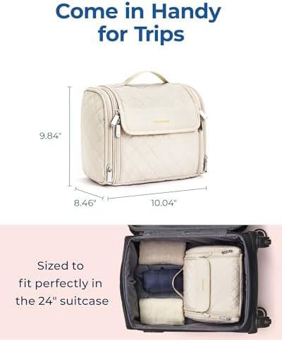 BAGSMART Toiletry Bag Travel Makeup Bag with Hanging Hook, Cosmetic Bag Make Organizer Case, Large Capacity Water-resistant Organizer for Toiletries Accessories Brushes Sponge, Beige