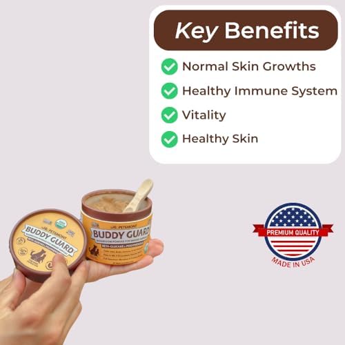 Petsmont Buddy Guard for Lumps and Bumps, Lipoma for Dogs & Cats, Patent Pending Organic 8 Mushroom Powder Blend Natural Dog Probiotic & Immune Support Chaga, Reishi, Lion's Mane, Turkey Tail Mushroom