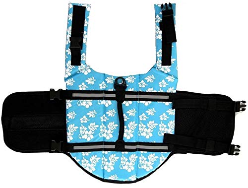 Izefia Dog Life Jacket Swimming Safety Coat Floatation Life Vest Life Saver with Handle for Small Dog Puppy Large Dog (Blue Flower, M)