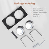Elevated Cat Bowls, 15° Tilted Raised Cat Food Bowls Wood Pet Bowls with Stand Anti Vomiting 2 Stainless Steel Bowls for Cats and Puppy