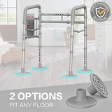 Agrish Stand Alone Toilet Safety Rail - [Adjustable Design] Medical Assist Grab Bar for Elderly Handicap Pregnant, Folding Toilet Frame Handrails (Silver Grey)