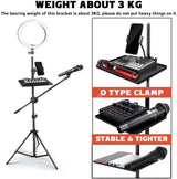 Universal Microphone Stand Tray with Phone Holder, Mic Stand Clamp-On Utility Shelf Rack Tray Holder for Music Sheet, Live Streaming, Live Broadcast, Karaoke, Recording, Music Stand Accessories