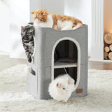 Bedsure 2-Level Cat House for Indoor Cats - Small Cat Towers with Scratch Pad and Hideaway Condo, Cat Cave Bed Furniture for Multi Pets and Large Cats, 18x14x23 inches, Grey