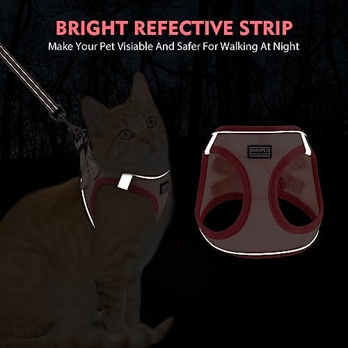 Cat Harness and Leash Set, Soft and Breathable Vest with Reflective Strip, Escape Proof Kitten Harness, Easy to Wear for Cats Walking and Traveling (Black, M)