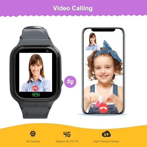 4G Kids Smart Watch - Boys Girls GPS Tracker Kids Smartwatches Phone Watch Video Call SOS Alarm Voice Chat and Touch Screen Game Real Time Tracking Smartwatch for Age 3-12 (Black)
