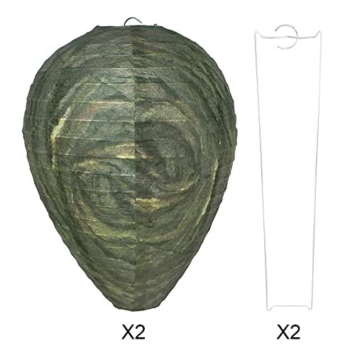 2 Pack Wasp Nest Decoy Waterproof Hanging Wasp Deterrent for Wasps Hornets Yellow Jackets Fake Wasp Repellent Nest for Outdoor Garden Backyard Patio