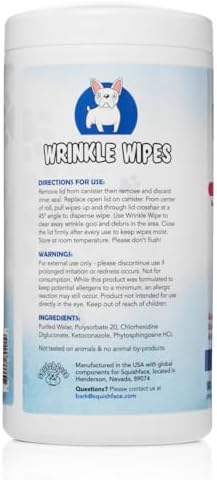 Squishface Wrinkle Wipes – 5”x7” Large Dog Wipes - Deodorizing, Tear Stain Remover – Great for English Bulldog, Pugs, Frenchie, Bulldogs, French Bulldogs & Any Breed! (80 Count)