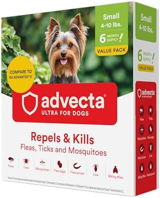 Ultra Flea and Tick Prevention for Dogs - Dog and Puppy Treatment and Control - Mosquito Repellent - Small, Fast Acting Waterproof Topical Drops, 6 Month Supply