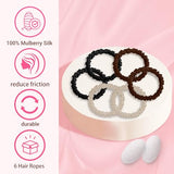 6PCS Silk Hair Ties and Scrunchies for Women & Girls - Black Satin Sleepy Bulk Hair Accessories for Curly, Thick or Thin Hair in Various Sizes