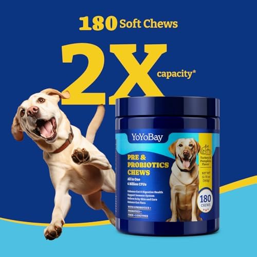 Probiotics for Dogs - 6 Billion CFUs, Dog Probiotics with Prebiotics & Digestive Enzymes for Gut, Immune & Skin Health - Turkey & Pumpkin Flavor, 180 Soft Chews