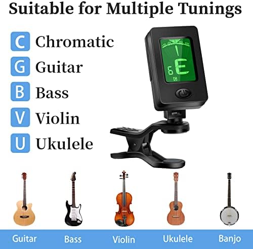 Guitar Tuner, Guitar Accessories with Guitar Picks, Guitar Capo, Capo for Acoustic Guitar, Bass, Buzzing-Free, Quick Release, Guitar Tuner Clip on for Guitar, Violin, Bass, Ukulele Chromatic
