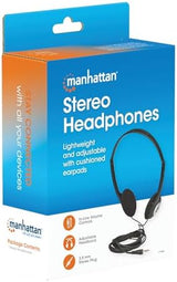 Manhattan On-Ear Wired Stereo Headphone - Long 6ft Cable, Single 3.5mm Plug, Lightweight, Adjustable Headband–for Walkman, CD Player, Computer -177481