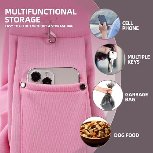 Dog Carrier Sling - Reversible Puppy Carrier Purse with Storage Pocket, Hand-Free Dog Sling Carrier for Carry Small Dogs and Cats, Travel Safety Harness, Dog and Cat Harness (Pink)