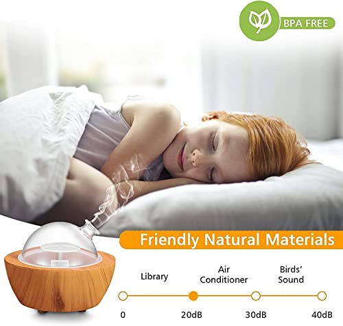280ml Glass Essential Oil Diffuser Wood Grain Base Air Aroma Diffuser for Aromatherapy Cool Mist Humidifier with Safe Auto Shut-Off and 2 Mist Modes & 7 Color LED Night Lights for Home Office Room