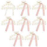DEEKA Bridesmaid Proposal Gifts 8 Pack Pearl Bridesmaid Hair Claw Clips with Ribbon 3 Inch Hair Clips Bachelorette Party Favors Bridal Party Present Hair Accessories (Half Circle White&Rose Gold)