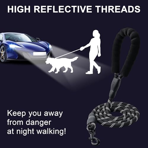 2 Pack Dog Leash, 4/5//6 FT Heavy Duty Nylon Rope Pet Leashes with Comfortable Padded Handle, Reflective Dog Leashes for Small Medium and Large Dogs (6FT-1/2,Black/Black)