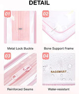 BAGSMART Clear Toiletry Bag, 2 Pack TSA Approved Carry on Travel Accessories Bag Airport Airline Quart Size Bags Water Repellent Makeup Cosmetic Bag for Women (Pink-2pcs)